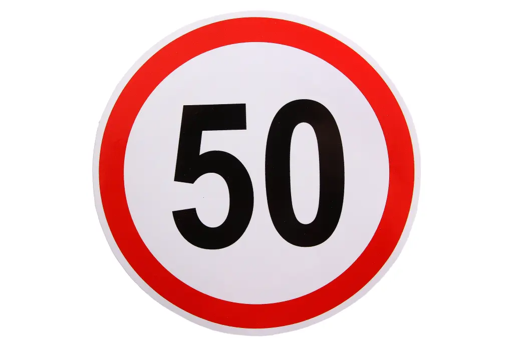 наклейка знак Ограничение скорости 50 14см