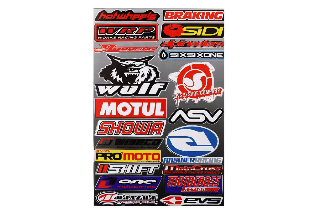наклейка Набор на мопед Wulf, Hotwheels, WRP, Motocross, EVS, Promoto, SiDi, Maxima