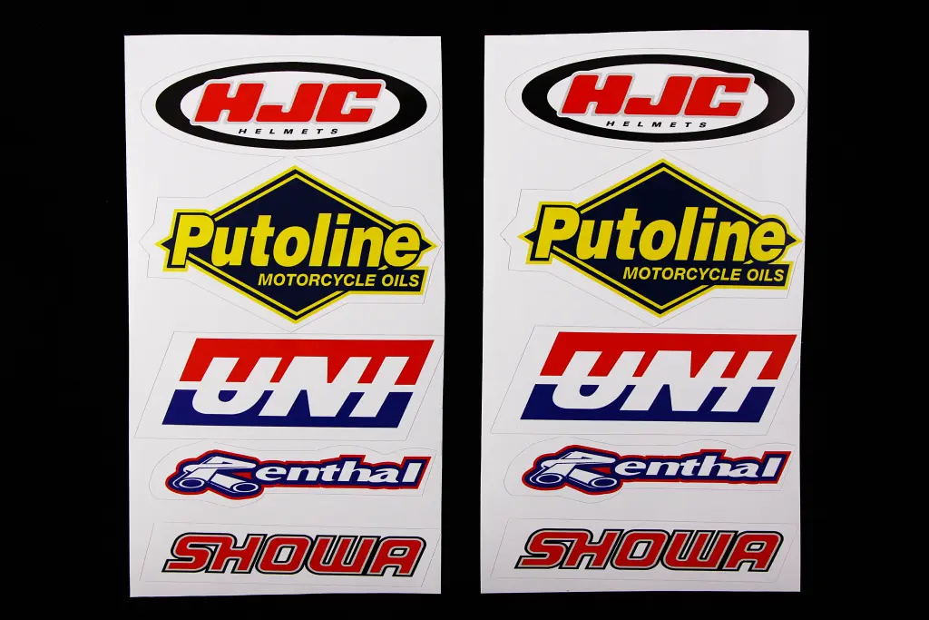 наклейка набір на мопед Hjc, Putoline, Uni, Rental, Showa (2 шт.)