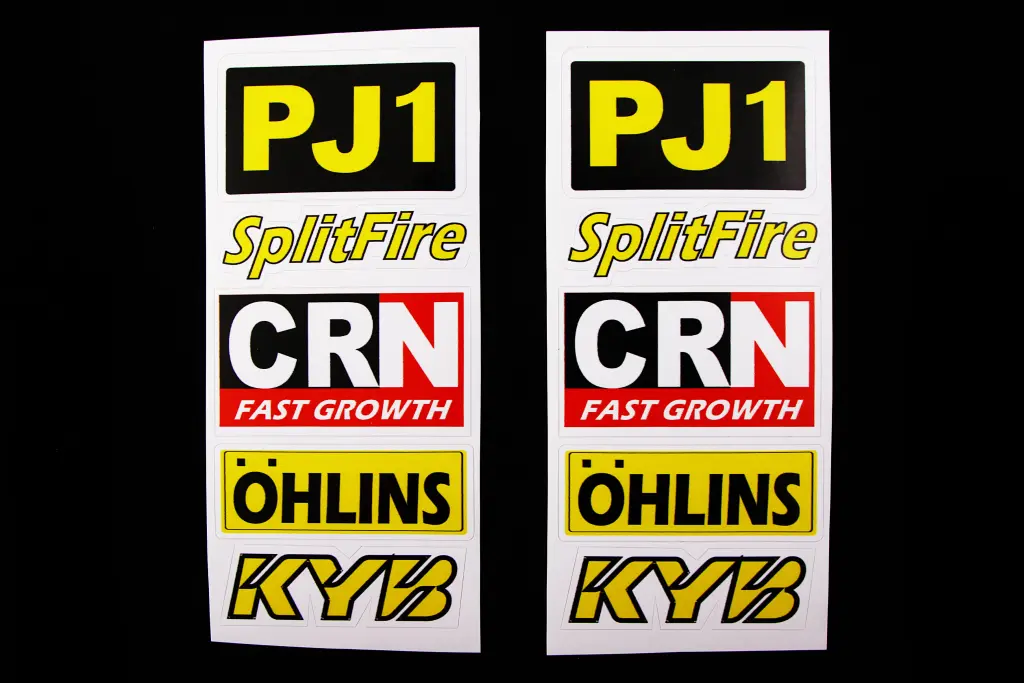 наклейка Набор на мопед PJ1, Splitfire, Crn, Ohlins, Kyb (2 шт.)