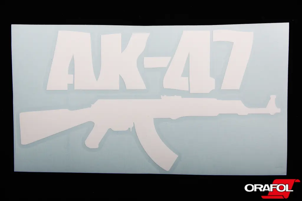 наклейка плотер АК-47 біла 8*15см