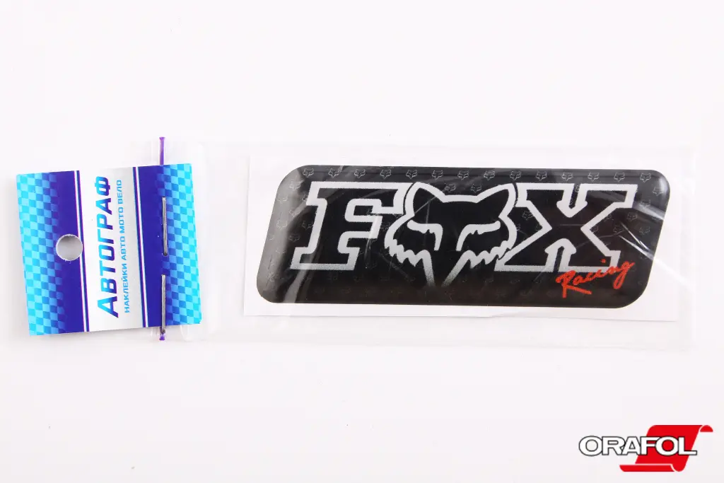 наклейка Эмблема силикон Fox Racing черная 3*9см 