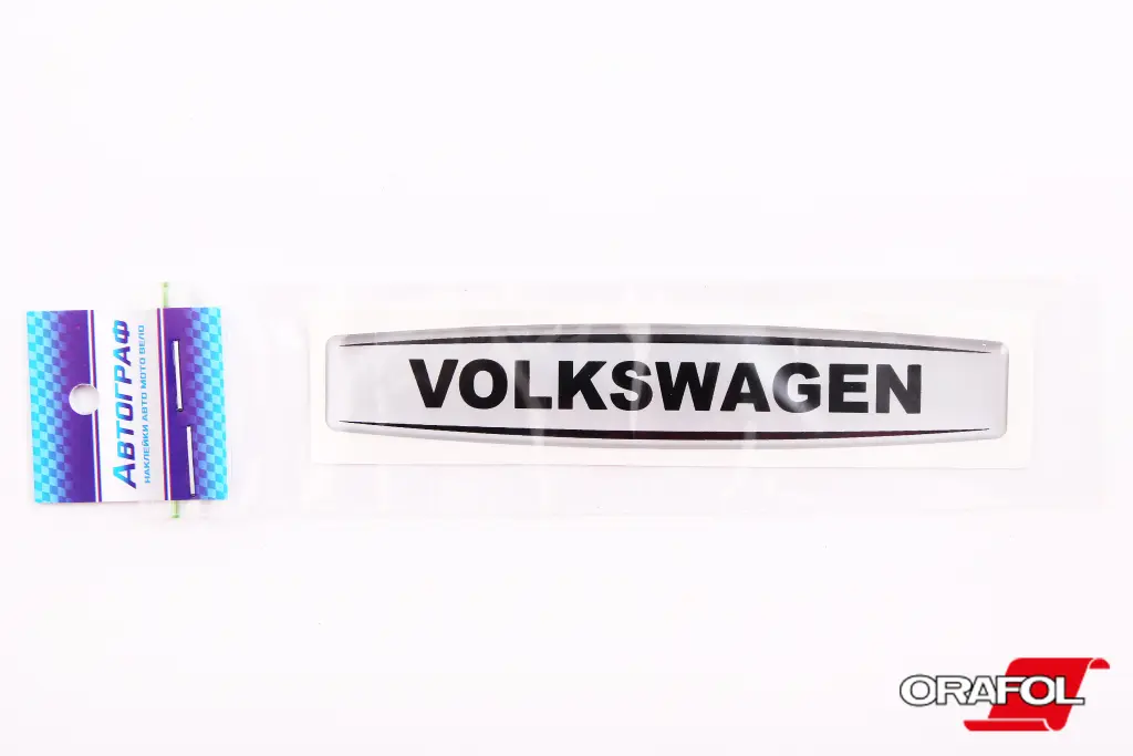 наклейка Эмблема силикон Volkswagen серебр. фон, черная 2*12см 