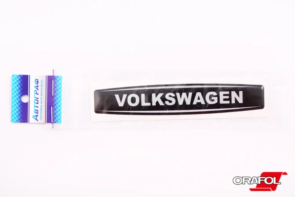 наклейка Эмблема силикон Volkswagen черный фон, серебр. 2*12см 