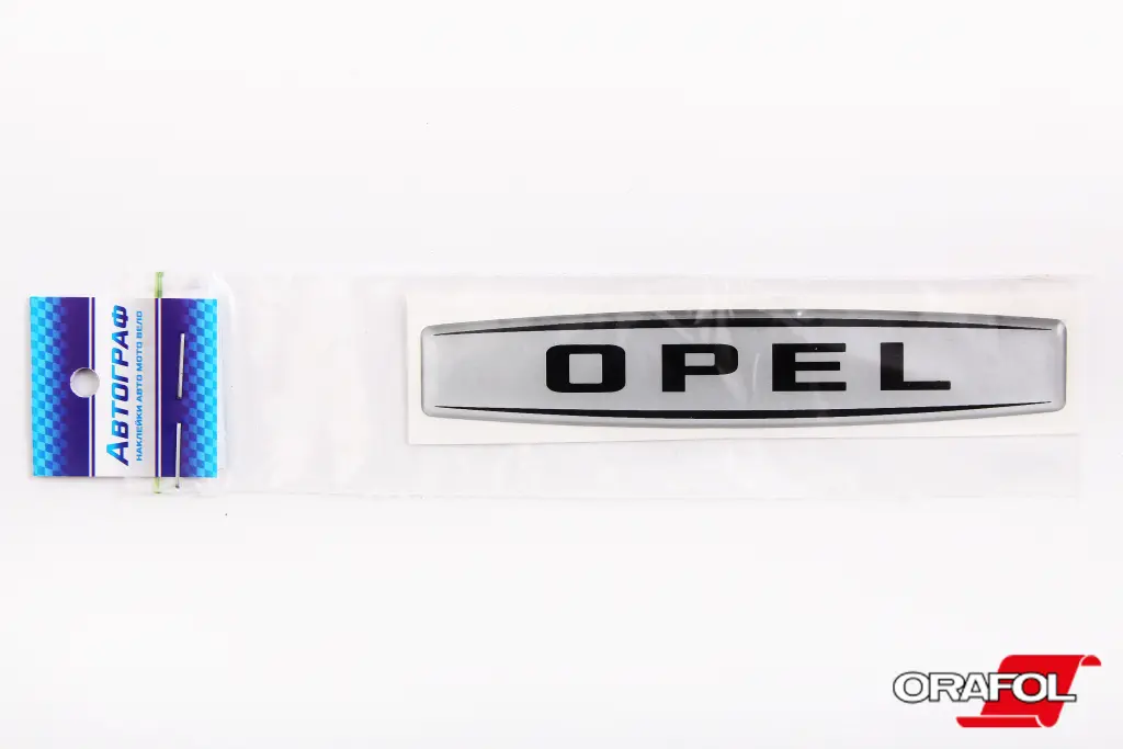 наклейка Эмблема силикон Opel серебр. фон, черная 2*12см 
