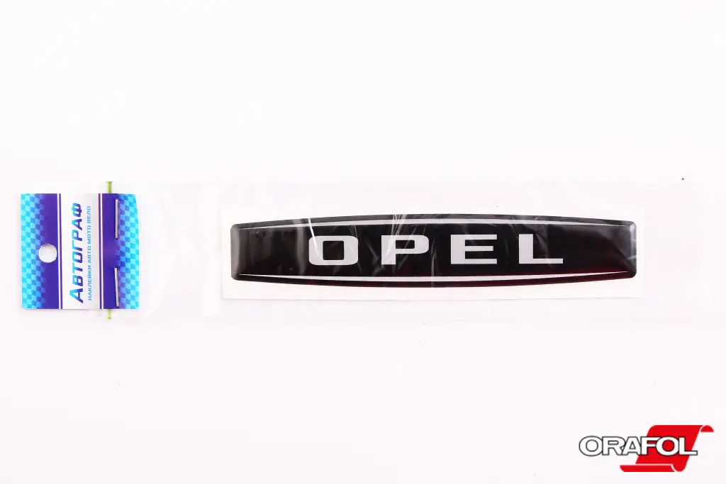 наклейка Эмблема силикон Opel черный фон, серебр. 2*12см 