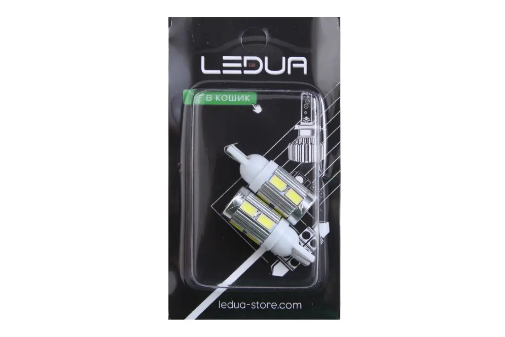 лампа диодная 12В безцок. T10 10-SMD 5630 с радиатором 