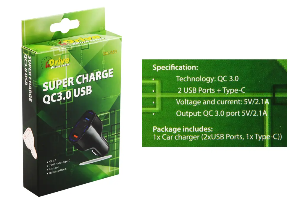 зарядка в прикурювач 2USB/1Type-C QC3.0 3.1А 