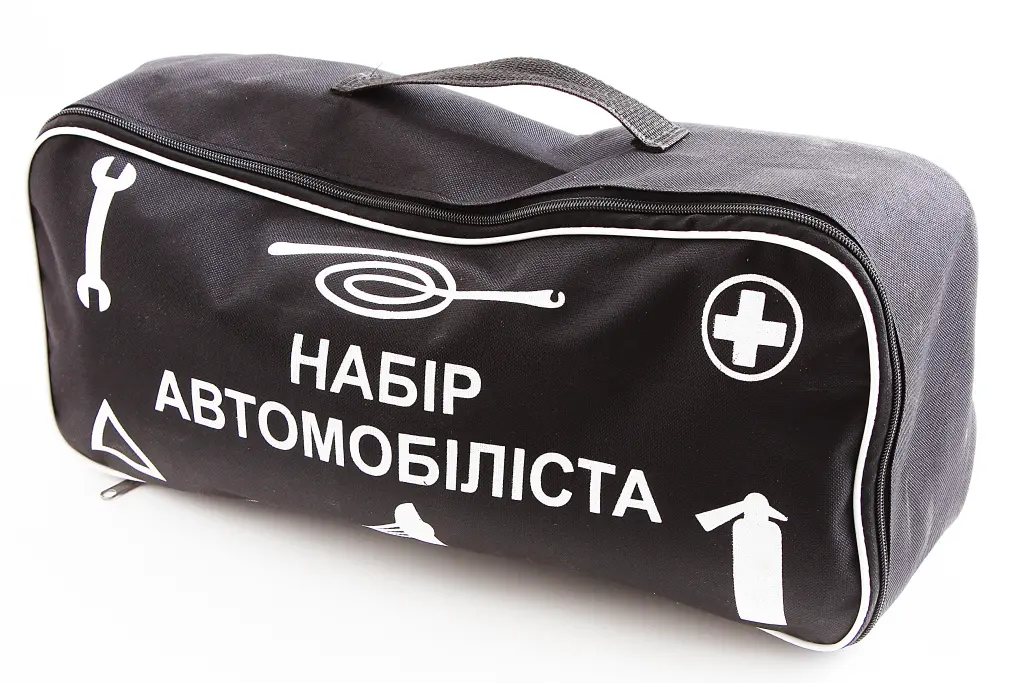 набір автом-ста (вогнегасник порошк. 2кг, трос, аптечка, аварійний знак, жилет, рукавички, тряпка)