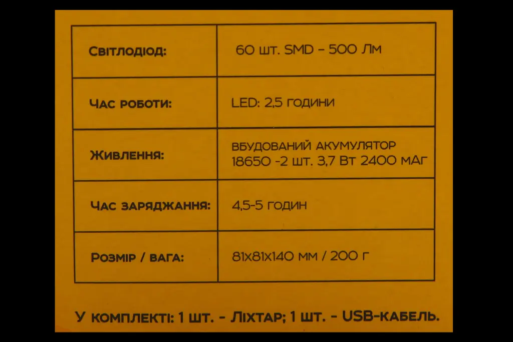 лампа діодна для кемпінгу складна 500лм 2400 мАг 