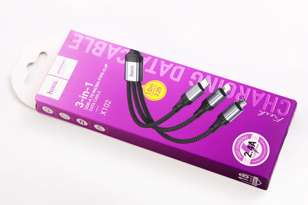 кабель USB - iPhone + microUSB + Type-C 2.4A 1.0м 