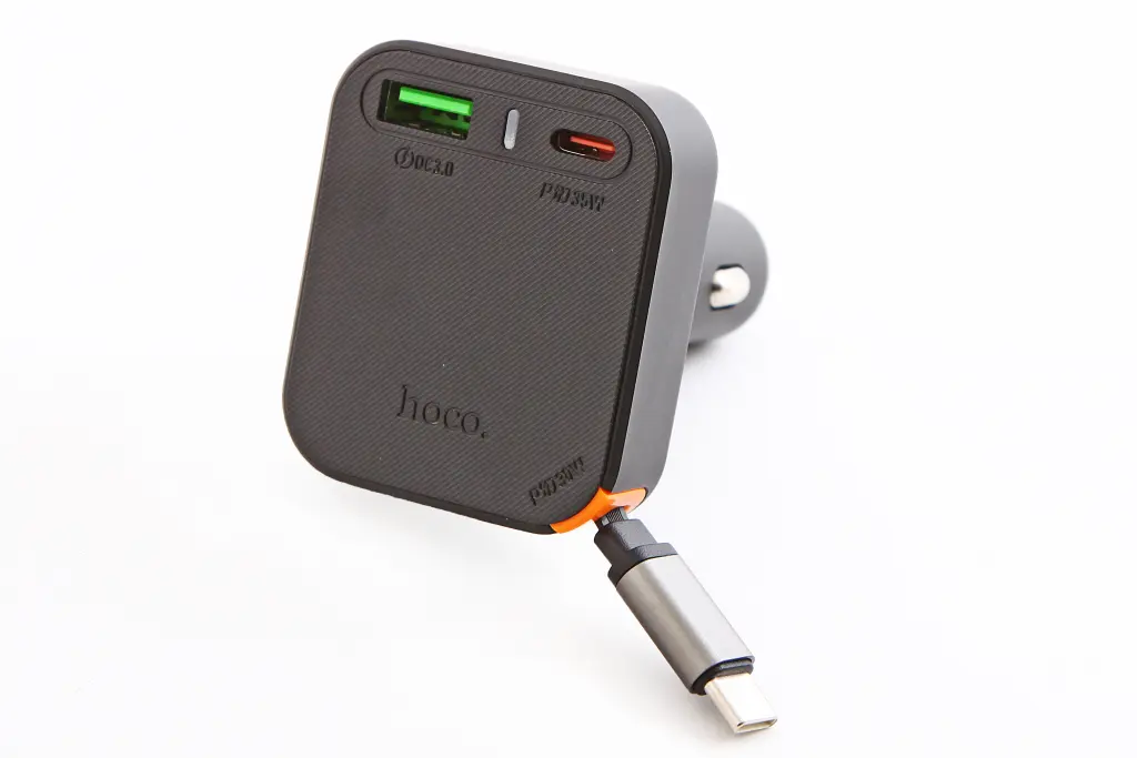 зарядка в прикуриватель 1USB/1Type-C QC 65Вт со встроенным кабелем Type-C 